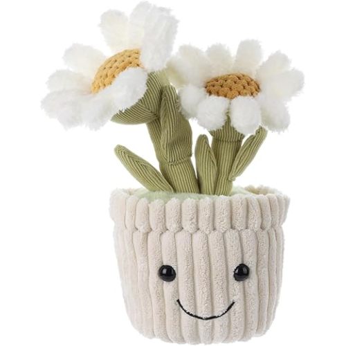 Apricot Lamb Soft Daisy Plant Plush Toy, Stuffed Green Pot, Kawaii Plushie for Kids 10 Inches