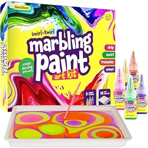 Dan&Darci Marbling Paint Art Kit for Kids - Arts & Crafts Gifts for Girls & Boys Ages 6-12 Years Old - Craft Kits Set - Gift Ideas Activities Toys Age 6 7 8 9 10 Year Olds - Marble Painting Sets