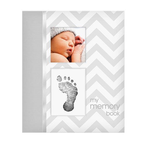 Pearhead Gray Chevron Baby Book with "Clean-Touch" Ink Pad