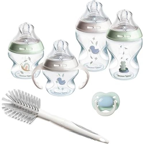 Tommee Tippee Natural Start Newborn Starter Set, 150ml & 260ml Anti-Colic Baby Bottles, Extra-Slow & Slow Flow Breast-Like Teats, Self-Sterilising, Baby Feeding Essentials, Pond
