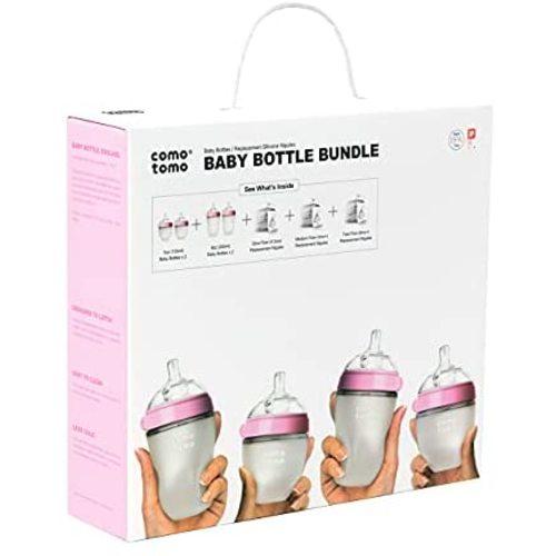 Comotomo Baby Bottle Bundle, Pink, (7 Piece Set)