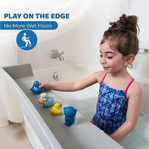 Amazon.com: Tub Topper® Bathtub Splash Guard Play Shelf Area - Toy Tray Caddy Holder Storage - Suction Cups Attach to Bath Tub - No Mess Water Spill in Bathroom - Fun for Toddlers Kids Baby (Gray) : Home & Kitchen