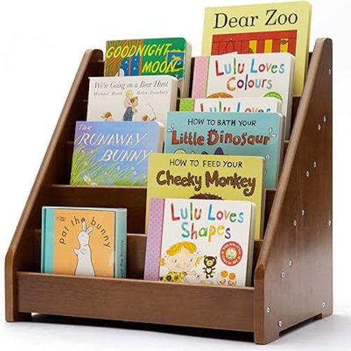 Montessori Bookcase for Kids,Wood Kid Book Shelves 5-Tier Front Facing Display Shelf,Toddler Bookshelf with Back Chalkboard for Playroom,Bedroom,Classroom for Toddlers 1-5 Years,Dark Brown