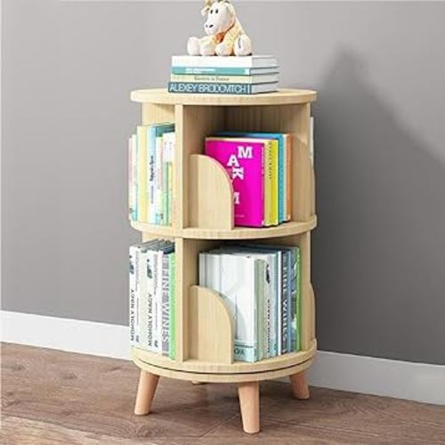 Gdrasuya10 2 Tier Rotating Bookshelf with Legs, Small Rotating Bookshelf Wood Revolving Bookcase Book Organizer Book Display Shelves Storage for Living Room Bedroom Study Room