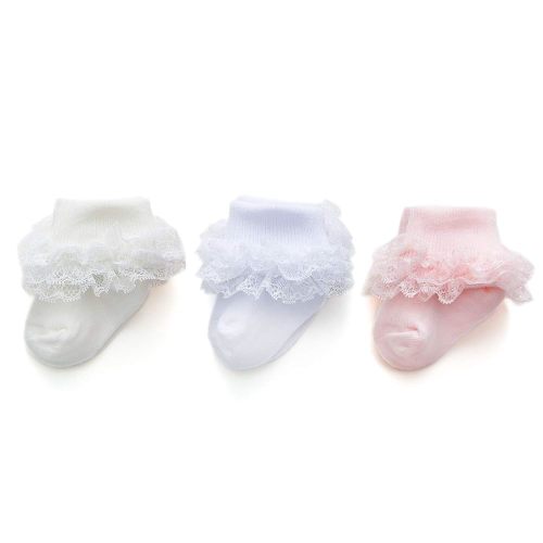 EPEIUS Baby-Girls Eyelet Turn Cuff Ruffle Lace Socks Triple Lace Dressy Socks Newborn/Infants/Toddlers 3/5 Pairs