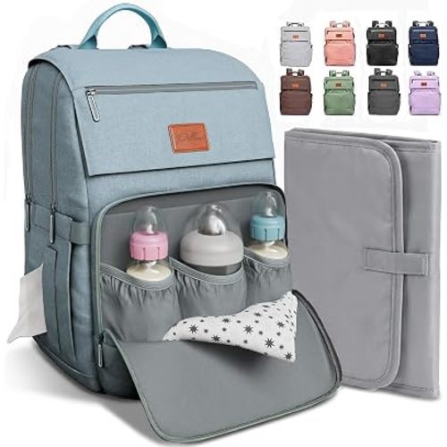 Baby Shower Gifts Diaper Bag Backpack - Large Capacity Baby Bag Backpack, Wide Opening & Easy Access Stylish Baby Diaper Bag - Waterproof, Durable, Travel-Friendly Organizer w/ Foldable Changing Pad