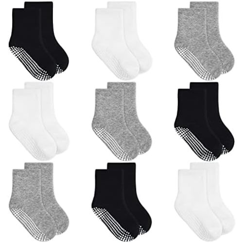 GRPSKCOS Baby Toddler Socks with Grip- 9 Pairs Anti-Skid Infant Socks for Crawling Walking Playing Non Slip Kids Boys Socks