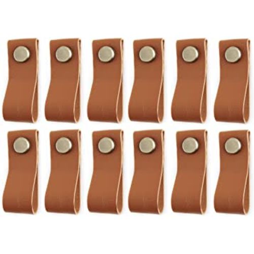 12 Pack Handmade Genuine Leather Cabinet Handle Pulls Knob Handles -Drawer Pulls Brown