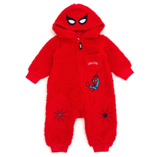 Marvel Avengers Spider-Man Cozy Sherpa Zip Up Cosplay Coverall Newborn to Infant