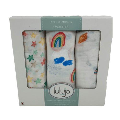 Lulujo Muslin Swaddle Blankets, 3 Pack, High In The Sky