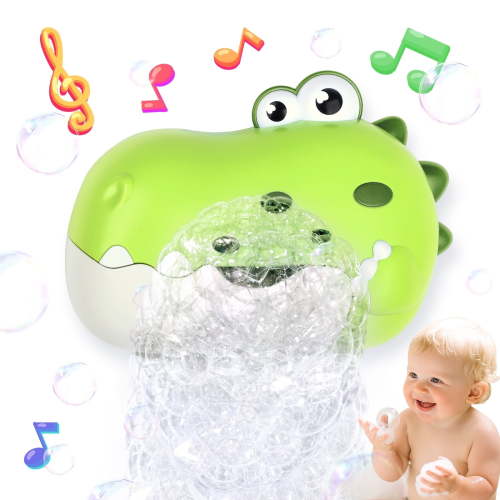 Baby Bath Toys for Kids, Dinosaur Bath Bubble Machine with Music, Toddler Bath Toys Bubble Maker for Bathtub,Pool, Gift for Boys Girls Bath Time (Green)