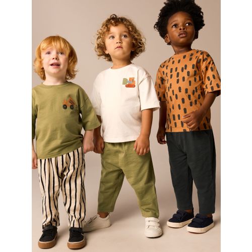 Khaki/Green Short Sleeve T-Shirts & Joggers Set 3 Pack (3mths-7yrs)