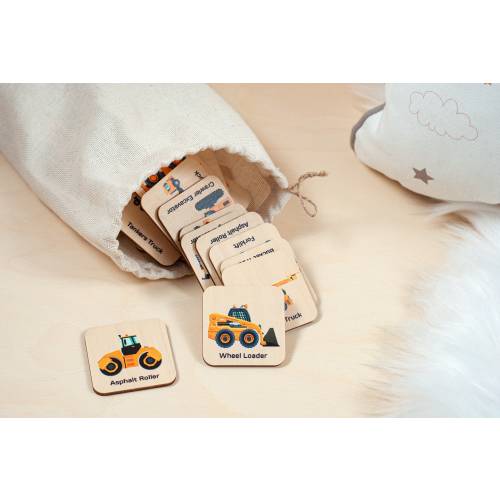 Montessori Wooden Construction Truck Car, Memory Game, Homeschool Kindergarten Preschool Activity for Kids, Toddler Gift, Stocking Stuffer