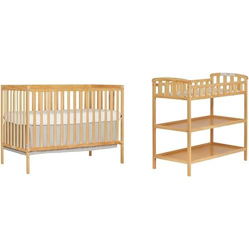 Dream On Me Synergy 5-in-1 Convertible Crib & Emily Changing Table with 1" Pad, 2 Shelves in Natural