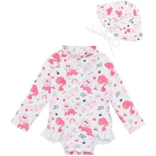 babygoal Baby Girls Long Sleeve One Piece Rash Guard Swimsuit with Zipper, UPF 50+ Sun Protection