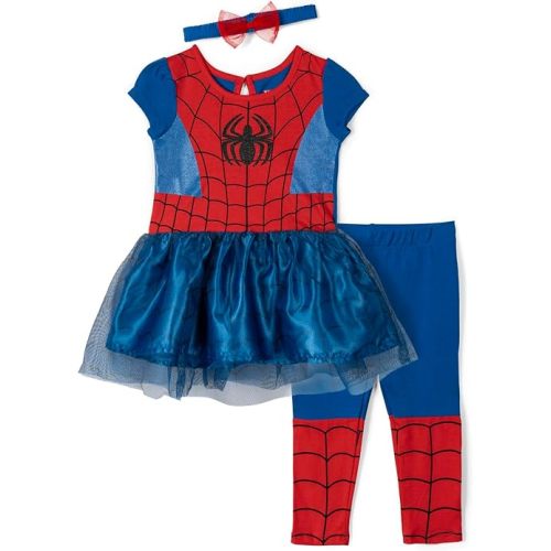 Marvel Avengers Captain America Spider-Man Girls Cosplay Dress Leggings and Headband Newborn to Toddler