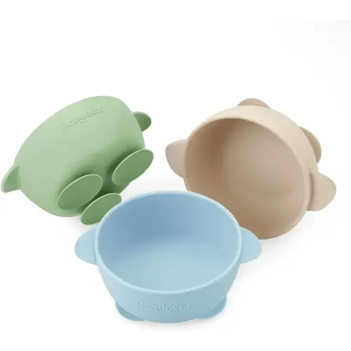 PandaEar 3 Pack Baby Suction Bowls, Stay Put Silicone Food Bowl Babies Led Weaning Supplies for Kids Toddlers, BPA-Free -Blue/Green/Brown