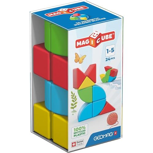 Geomag MagiCube 24-pc Magnetic Blocks Set for Toddlers & Kids Ages 1-5 | Swiss-Made STEM Educational Toy Made from 100% Recycled Plastic | Creative Early Learning Play