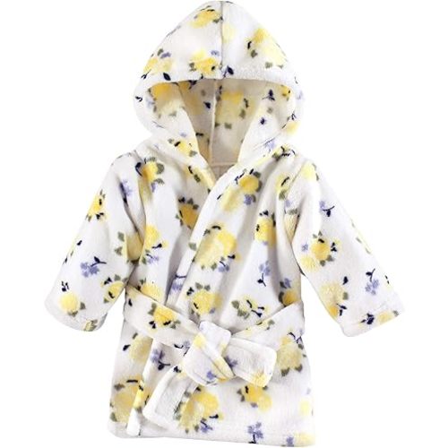 Luvable Friends Unisex Baby Plush Bathrobe, Yellow Floral, 0-9M