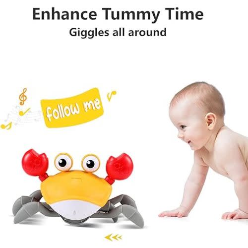 Crawling Crab Baby Toy Gifts: Tummy Time Toys Walking Dancing Cute Essentials Electric Induction Sensory Stuff Moving Babies Crabs with Light Up Music for Toddler Boys Girls Items Interaction Gadgets