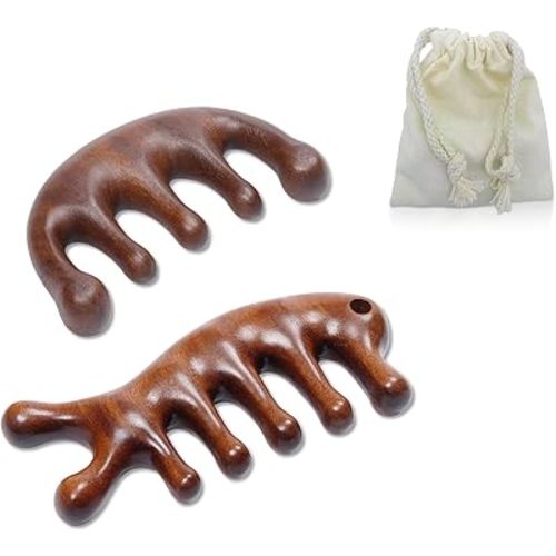 2 Pack Carelax Wooden Wide Tooth Comb, Head Massage Tool for Scalp Meridians