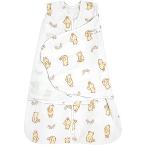 HALO Micro-Fleece Sleepsack Swaddle, 3-Way Adjustable Wearable Blanket, TOG 3.0, Sunshine Winnie, Newborn, 0-3 Months