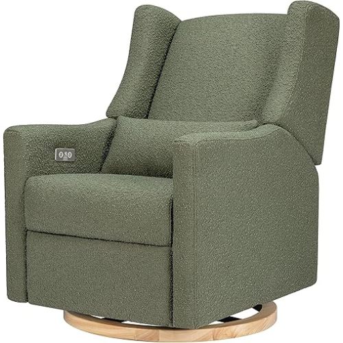 Babyletto Kiwi Glider Recliner w/Electronic Control and USB | in Olive Boucle w/Light Wood Base, Greenguard Gold Certified