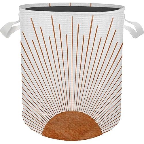 Boho Laundry Basket, Mid Century Modern Boho Terracotta Sunshine Laundry Basket Hamper Waterproof Collapsible Storage Bin Organizer for Bedroom Bathroom Kids Nursery Room Dorm Clothes Toys