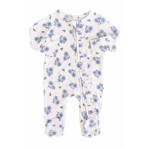 Sapphire Garden Ruffle Zipper Footie | Caden Lane