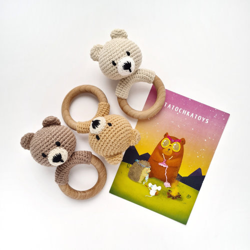 Woodland bear rattle toy gift for baby shower, nursery neutral expecting mom gift