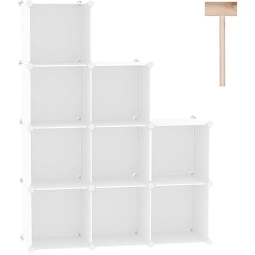 C&AHOME Cube Storage, 9-Cube Bookshelf, Plastic Closet Cabinet Organizer, DIY Stackable Bookcase, Modular Shelving Units Ideal for Home, Office, Kids Room, 36.6" L x 12.4" W x 48.4" H Milky UPCS09M