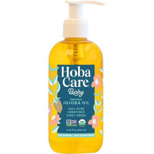 HobaCare Organic Jojoba Baby Oil with Pump Dispenser – 100% Pure Natural Unrefined Unscented Hexane Free Cold Pressed Jojoba Oil for Baby Hair, Infant Skin, Scalp Moisturizing (8.45 oz)