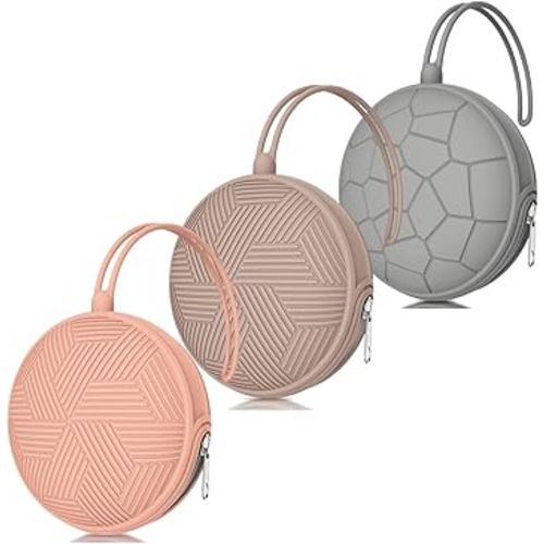 Smlpuame 3 Pack Pacifier Holder Case,Silicone Portable Pacifier Cover Pouch Bag for Diaper Bags Baby Carriage,Pacifier Storage Container Box,Easy to Clean(Muted Red+Blush+Grey)