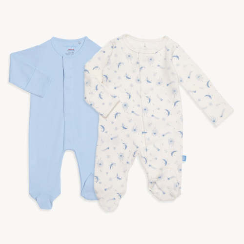 moonbeam blue organic cotton magnetic footies | 2 set