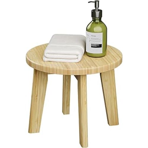 Step Stool for Kids Adults - Small Portable Wooden Stepping Stools Bamboo Shower Stool Sturdy Non-Slip Wood Bench 300 lbs in Office Bathroom Kitchen Plant Stand 10inch (Round)