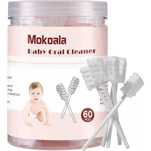 60Pcs Baby Tongue Cleaner, Baby Toothbrush, Disposable Infant Mouth Cleaner, Soft Gauze Toohthbrush Toddler Oral Cleaning Stick Dental Care for 0-36 Month Newborn