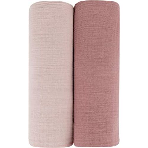 Ely’s & Co. Cotton Muslin Swaddle Blanket 2-Pack for Baby Girl — 100% Cotton Muslin Extra-Large Swaddle Blankets (47” x 47”) Cranberry & Rosewater Pink