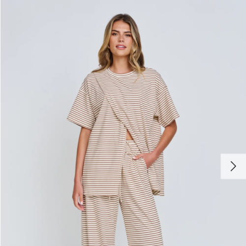 Ivy Stripe Longline Wrap Tee - Cream / Tan – Apero Label