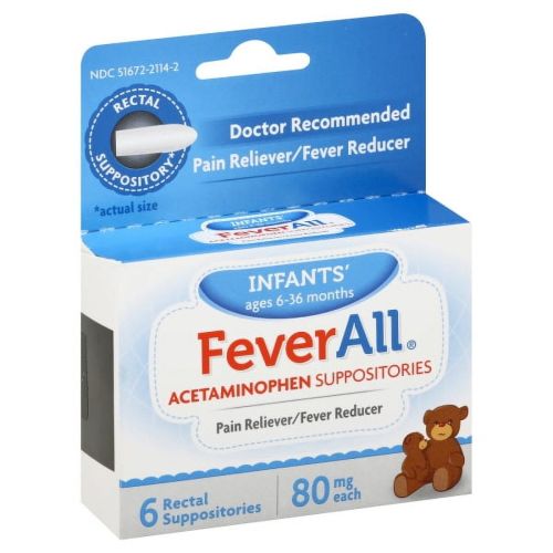 FeverAll Infants Acetaminophen Suppositories 6 Rectal Suppositories 80mg each