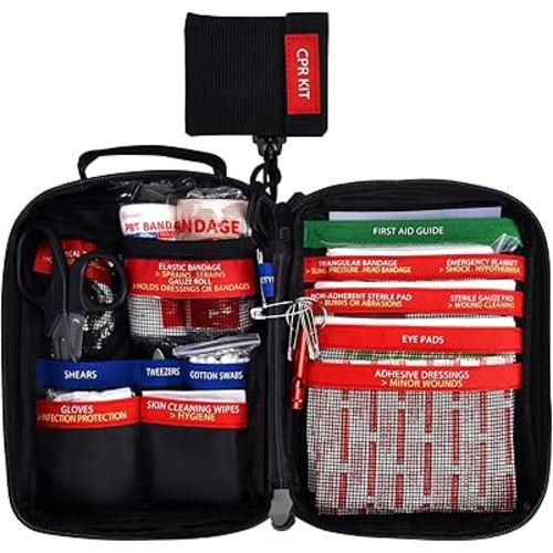 【2024 Upgrade】 Compact First aid Kits,Portable First Aid Kit with Labelled Compartments Molle System Medical Kit for Car, Hiking, Backpacking, Camping, Traveling, and Cycling-111 Piece