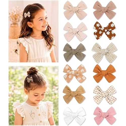 Baby Girl Hair Clips Set, 12 Pcs Hair Bow Barrettes Handmade Accessories, Baby Bows Alligator Clip for Little Girls Babies Newborn Infant Toddlers Child Kids