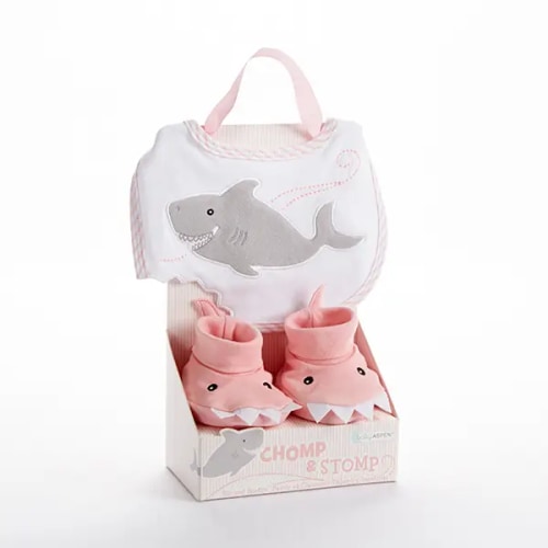 Shark Bib and Booties Gift Set - Pink