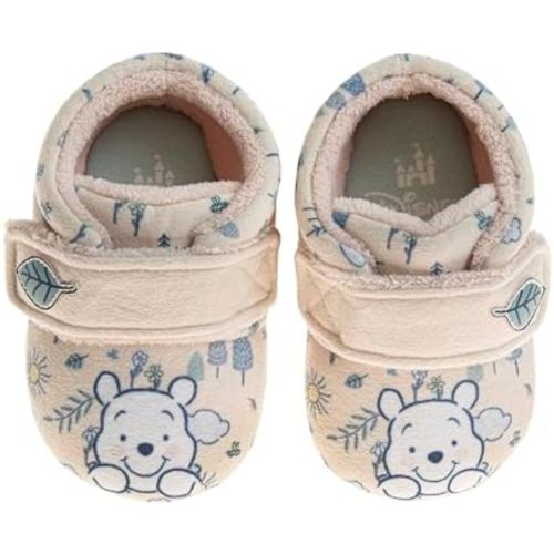 Disney Mickey, Minnie and Winnie the Pooh Baby Booties - Soft Plush Crib Shoes with Strap - Cozy Infant Slippers for Newborns and Babies (Size2,3,4 Infant)