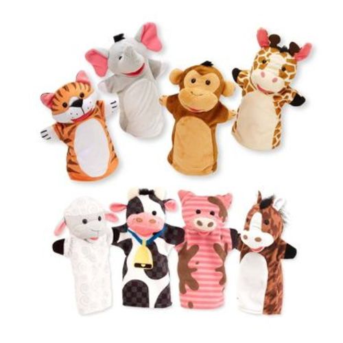 Melissa & Doug Animal Hand Puppets (Set of 2, 4 animals in each) - Zoo Friends and Farm Friends: Lightweight Toys for Kids