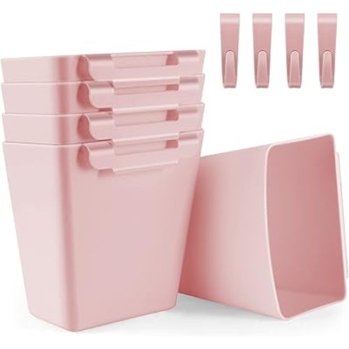5 Pack Hanging Cup Holders, Multipurpose Rolling Cart Accessories Utility Cart Accessories For Art Craft Supplies, Space Saving Hanging Storage Basket Pencil Holder Makeup Organizers (Pink)