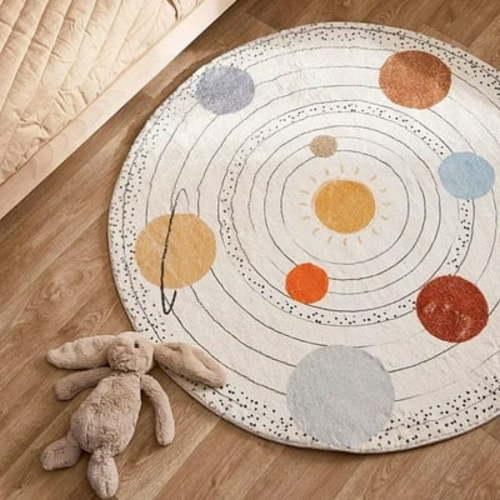 Round Fluffy Carpet For Living Room Solar System Hairy Nursery Play Mat For Children Plush Bedroom Beside Rugs Hairy Baby Mat