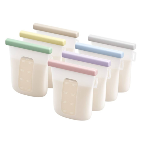 Nuliie 7 Pcs Silicone Breastmilk Storage Bags Reusable, 8oz/240ml Double Leak-Proof Breastmilk Freezer Bags, BPA Free Self-Standing Milk Bags for Breastfeeding, Baby Food Pouches