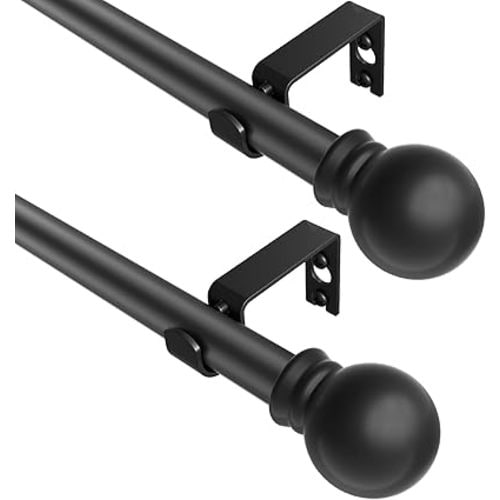 Black Curtain Rods 2 Packs for Windows 31"- 92", Decorative Drapery Rod Adjustable by Splicing, 5/8 inch Small Curtain Rod for Bedroom, Living Room, Kitchen and Outdoors