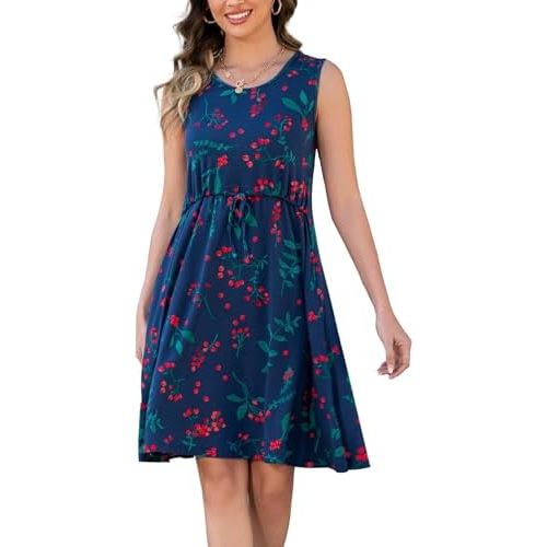 Womens Nursing Dress for Breastfeeding Sleeveless Drawstring Maternity Dress with Pockets