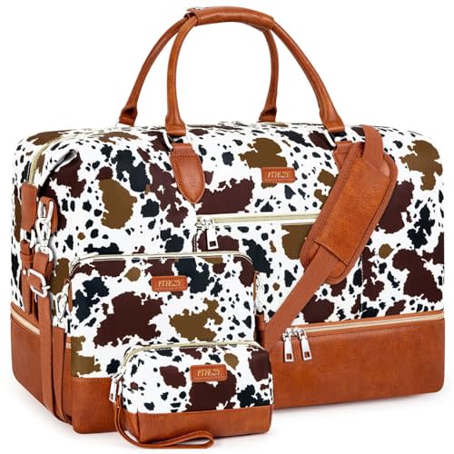 Weekender Bag for Women, Travel Duffel Bag Carry On Overnight Bag with Shoe Compartment Large Nylon Travel Weekend Tote Bag